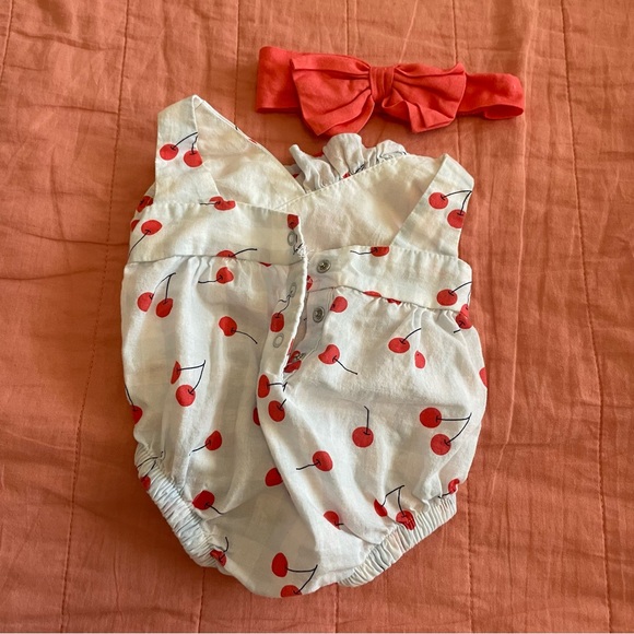 Cat & Jack Bottoms Cat And Jack Cherry Romper Headband Size Newborn